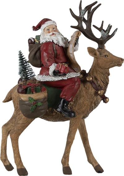 Clayre & Eef Beeld Kerstman 30 cm Rood Bruin Kunststof Kerstdecoratie Beeld decoratie Decoratieve Accessoires