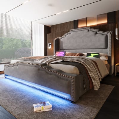 Gutent-Gestoffeerd bed 140x200 cm-tweepersoonsbed met 4 lades-opbergbed en jeugdbed met lattenbodem-fluweel-grijs-zonder matras