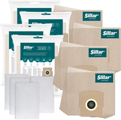 Sillar, Set stofzuigerzakken, papier 20 stuks + 4x inlaatfilters, 2 filterlagen, vervangingsonderdeel, geschikt voor stofzuigers Zelmer Elf Cobra Meteor Odyssey