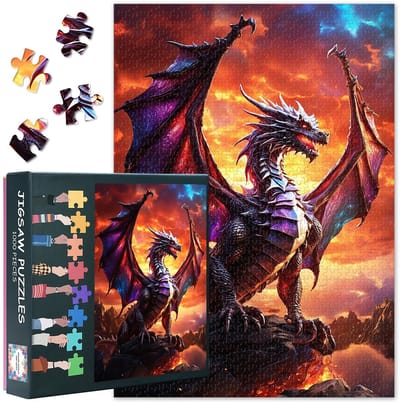 Dailygoods- Puzzel 1000 stukjes - Majestic Dragon - 50 cm x 70 cm - Volwassenen - Perfect voor familie/vrienden - Uitdagende ervaring - Legpuzzel