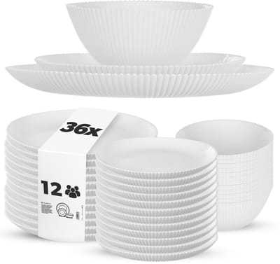 KADAX servies voor 12 personen, 36-delig, wit servies van opaalglas met soepkommen, dinerborden en dessertborden, vaatwasmachinebestendig (wit)