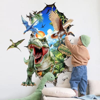 Grote 3D Muurstickers van Dinosaurussen voor Jongens - T-Rex en Jura Decoratie voor Kinderkamers en Speelkamers