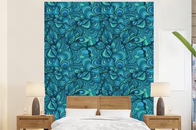 Behang - Fotobehang Design - Vintage - Blauw - Turquoise - Breedte 225 cm x hoogte 280 cm