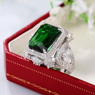 Huitan Nobele Groene Zirkonia Damesringen Nieuw Modern Design Luxe Ringen Bruiloft Jubileum Feest Dames Sieraden Cadeaus 9 black