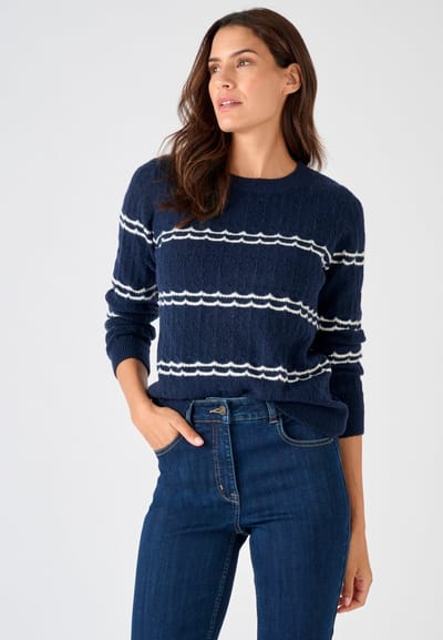 Damart - Trui opengewerkt maritieme stijl met Thermolactyl-label - Dames - Blauw - XS