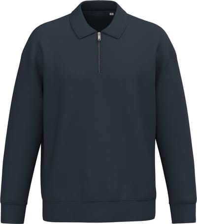Native Spirit Ecologische uniseks sweater met kwartrits, polokraag en afhangende schouders NS432 - Navy Blue - L