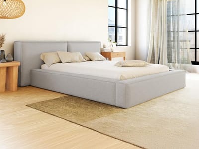 Vente-unique Bed met opbergruimte stof lichtgrijs 160 x 200