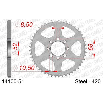 Stalen tandwiel Afam 420 51 dents