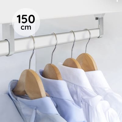 Eleganca Kledingstang - 150 cm - Kledingroede - Garderobestang - Aluminium - Inclusief 2 Kastroededragers - Zilver