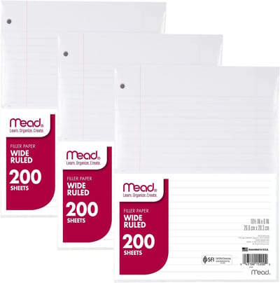 Losbladig Papier, Collegeblok Papier, Breed Geruit, 200 Vellen, 3 Pak