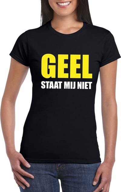Geel staat mij niet t-shirt zwart dames S