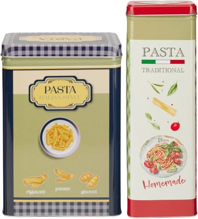 Pasta / spaghetti bewaarblik Nostagia set - blauw / rood - metaal - Italiaans - voorraadblik