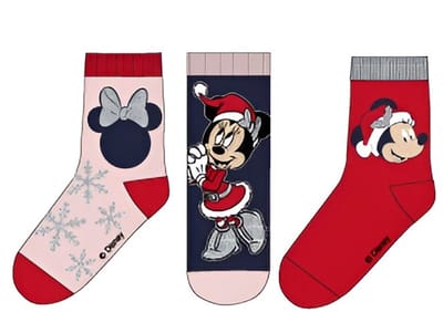 Disney Minnie Mouse Sokken - Maat 27-30 - Kindersokken voor meisjes - Kerst - 3 paar - Voor kinderen - Snow Blue - Rood/roze/grijs