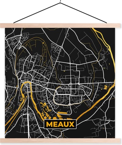 Posterhanger incl. Poster 40x40 cm - Schoolplaat - Kaart - Frankrijk - Meaux - Stadskaart - Plattegrond - Textielposter - Blanke latten - Stadskaart