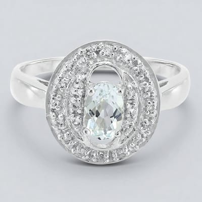 Cavill - Zilveren ring 925 Sterling Zilver - 0,31 ct Blauwe Beril ovaal & 22 witte Topaas - Elegante Halo ring maat 17
