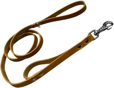 K9World by van der Veeke, Leren Hondenriem met Dubbel Handvat – Cognac Bruin leer - 180 cm x 18 mm – Extra Controle – Sterke Verchroomde Musketonhaak – ME Lijn