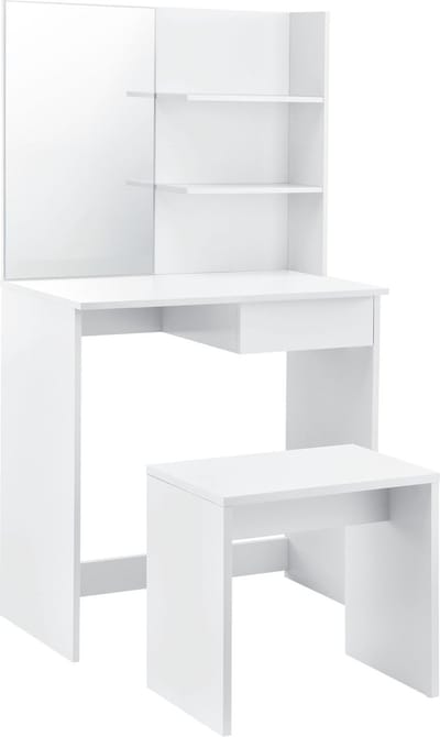 Kaptafel met krukje en spiegel wit