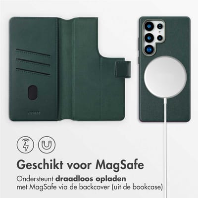 Accezz Hoesje - Geschikt voor Samsung Galaxy S25 Ultra - Leather Bookcase 2-in-1 met Magnetische Ring - Cedar Green