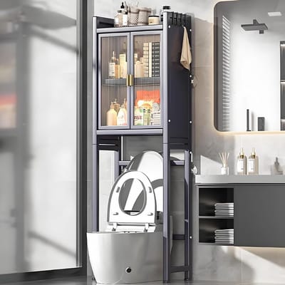 Badkamer Opbergkast - Toilet Organizer - Ruimte Besparen - Verstelbare Planken - 51x26x169cm - Zwart