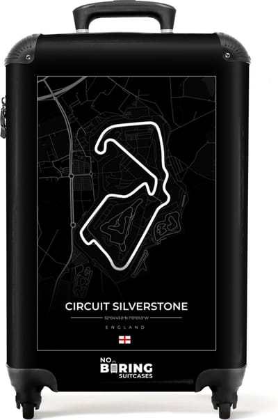 NoBoringSuitcases.com - Koffer - F1 - Sport - Circuit Silverstone - Racebaan - Zwart wit - Past binnen 55x40x20 cm en 55x35x25 cm - Trolley handbagage - Valiezen met wieltjes volwassenen - Reiskoffer op wielen - Rolkoffer lichtgewicht