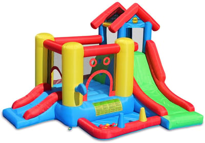 Happy Hop springkasteel 7 in 1 Playcenter - Springkussen met Glijbaan - Springkussen voor kinderen - Springkussen met blazer