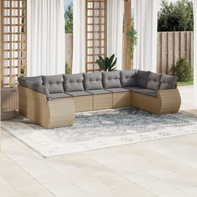vidaXL - 10-delige - Loungeset - met - kussens - poly - rattan - beige