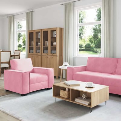 vidaXL - 3-delige - Loungeset - met - kussens - fluweel - roze
