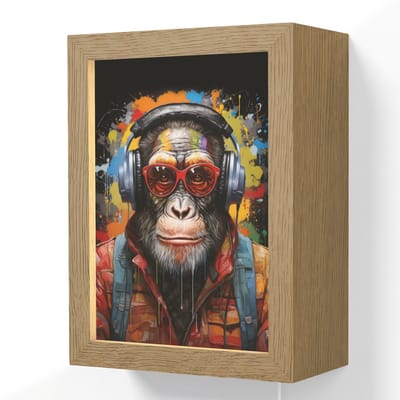 Wandlamp 15x20 cm - Oplaadbaar - Chimpansee - Aap - dieren - Graffiti - Bril - Koptelefoon - Kleuren - Wandlampen binnen woonkamer - Slaapkamer lamp met kabel - Decoratieve nachtlamp - Vloerlamp snoer