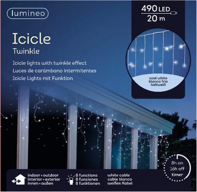 Lumineo ijspegelverlichting - 490 LED -helder wit - 20 m - 8 lichteffecten - kerstverlichting