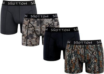 SQOTTON® Heren Boxershorts 4-Pack - Normale Lengte - Katoenen boxer - Heren onderbroek - Tribal Fusion - Maat M