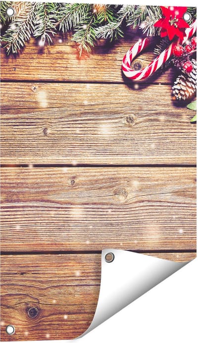 Gards Tuinposter Kerst Sfeer Achtergrond met Dennenbomen - 40x60 cm - Tuindoek - Tuindecoratie - Wanddecoratie buiten - Tuinschilderij