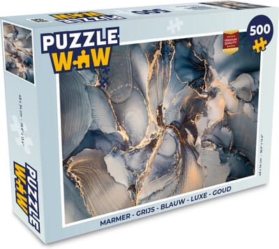 Puzzel Marmer - Grijs - Blauw - Luxe - Goud - Legpuzzel - Puzzel 500 stukjes
