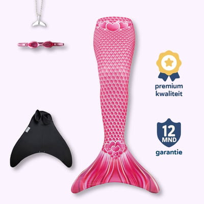 Hearts zeemeerminstaart maat 122-128 - monovin met voetvakken - zwembril en ketting
