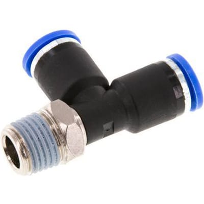 8mm x R1/4'' rechte hoek T-stuk Messing/PA 66 Insteekfitting Buitendraad Draaibaar NBR [2 Stuks]