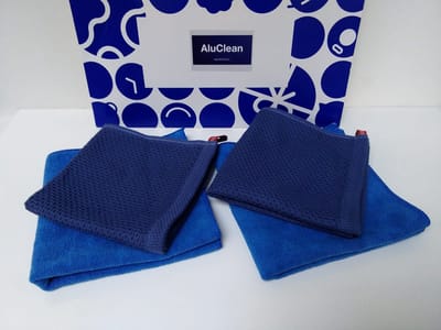AluClean - Microvezel - Raamdoekenset bestaande uit 2 blauwe raamdoeken + 2 blauwe droogdoeken