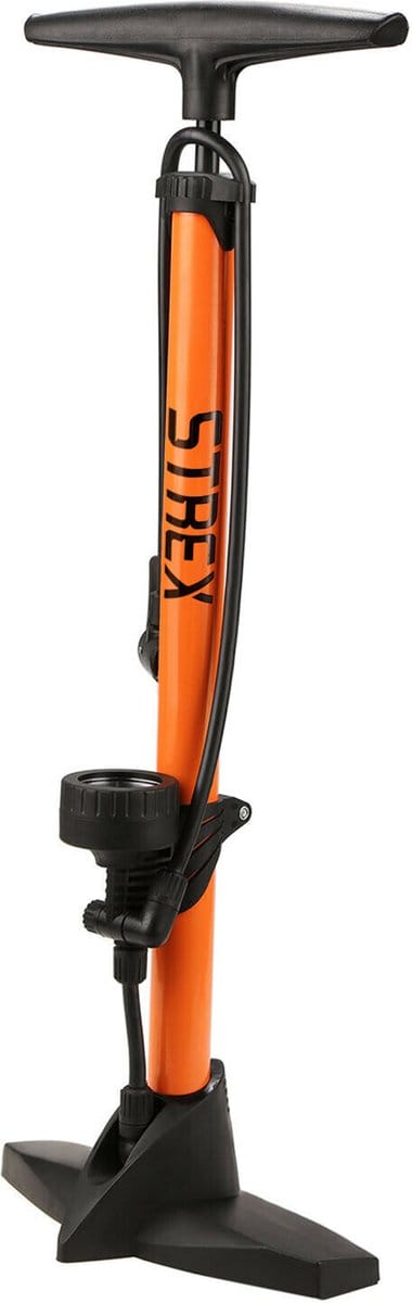 Strex Fietspomp met Drukmeter - 11 Bar - Fietspomp voor Alle Fietsen - Geschikt Voor Dunlop, Presta en Schrader ventielen - Ballenpomp - Oranje - Pomp voor Banden en Ballen