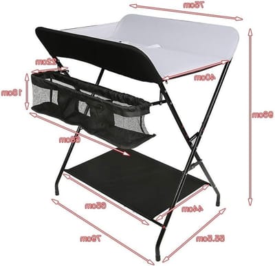 Inklapbare Luiertafel - Baby Verzorgingstafel - Baby Verzorgen - Met Veiligheidsgordel - 79 x 55.5 x 96 cm - Zwart Wit