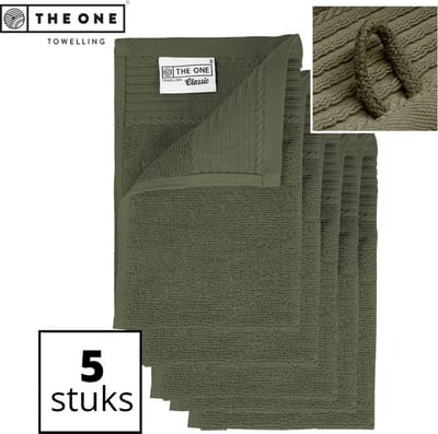 The One Towelling Classic Gastendoeken - 30 x 50 cm - 5 Stuks - Voordeelverpakking - Hoge vochtopname - 100% Zacht katoen - Olijfgroen