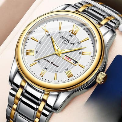 Volautomatisch Waterdicht Niet-mechanisch Quartz Horloge Dubbele Kalender Lichtgevend Koreaanse Versie Horloge Stalen Band Mode Minimum beige