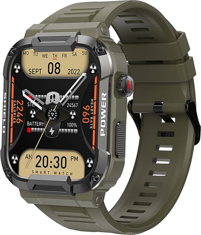 Kiraal Wave - Mannelijke Elegantie - Robuust Smartwatch Ontwerp - Android & iOS - Stijlvol Leger Groen Design