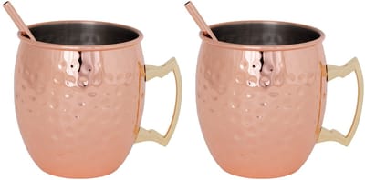 Cosy & Trendy Moscow Mule Cocktailbekers Gehamerd Koper 450 ml – Set van 2 – RVS – Inclusief 2 Koperkleurige Rietjes