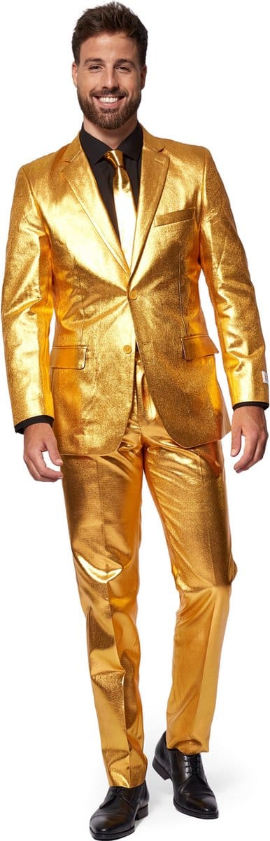 OppoSuits Groovy Gold - Heren Pak - Glimmend Kostuum - Kerst - Oud en Nieuw - Carnavalskleding - Goud - Maat EU 58
