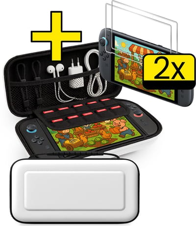Hoes Geschikt voor Nintendo Switch 2 Case Hoesje Met 2x Screenprotector - Bescherm Hoes Geschikt voor Nintendo Switch 2 Hoes Hard Cover - Wit
