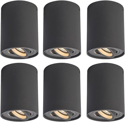 QAZQA rondoo up - Moderne Plafondspot | Spotje | Opbouwspot - 6 stuks - Ø 9.5 cm - Donkergrijs - Woonkamer | Slaapkamer | Keuken