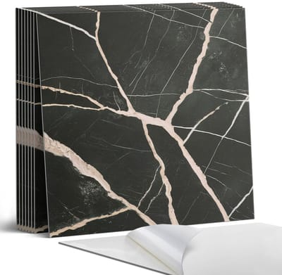 Coloray Plaktegels - Elegant marmerpatroon Portugese Tegels - 30 cm x 30 cm - Zwart Plaktegels - 9 stuks - Vierkant PVC Tegels - Plaktegels Keuken - Zelfklevende Vloertegels - Vinyl Tegels Zelfklevend - Zelfklevende Tegels