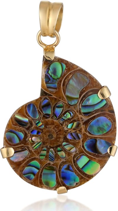 Cavill - Exclusieve hanger 925 sterling zilver verguld - 24,2 ct fancy cut Ammoniet uit Madagaskar - Abalone schelp inleg - Handgemaakt sieraden
