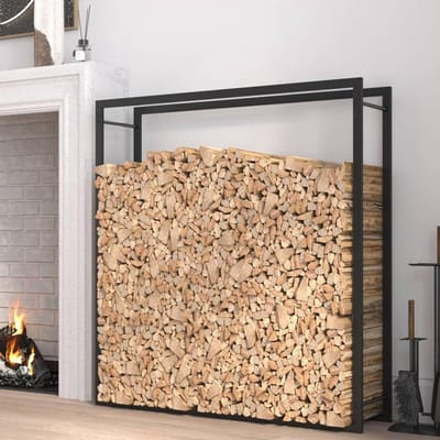 Brandhoutrek - Houtopslag - Open haard - Roestvrij staal - 110 x 116 cm - Zwart