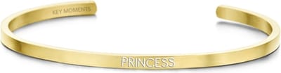 Key Moments 8KM-BG0002 - Stalen open bangle met tekst - princess - zirkonia - one-size - goudkleurig
