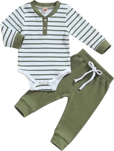 Gestreepte rompertje en broek set voor baby's en peuters, zacht katoen, 0-24 maanden