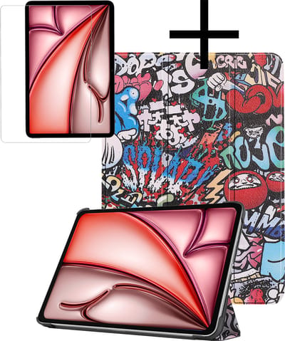 Hoes - Geschikt voor Apple iPad Air (2024/2025/2026) - 11 inch - Met Screenprotector - Trifold Bookcase - Hard Cover - Hardcover Book Case - Tablet Hoesje - Graffity
